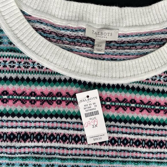 NWT Talbots Women’s 3X Fair Isle Crew Neck Sweater Multicolor Striped Plus Size - Picture 3 of 7